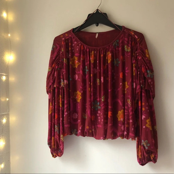 Free People Ruffled Pink Floral Boho Blouse XS - Picture 1 of 9